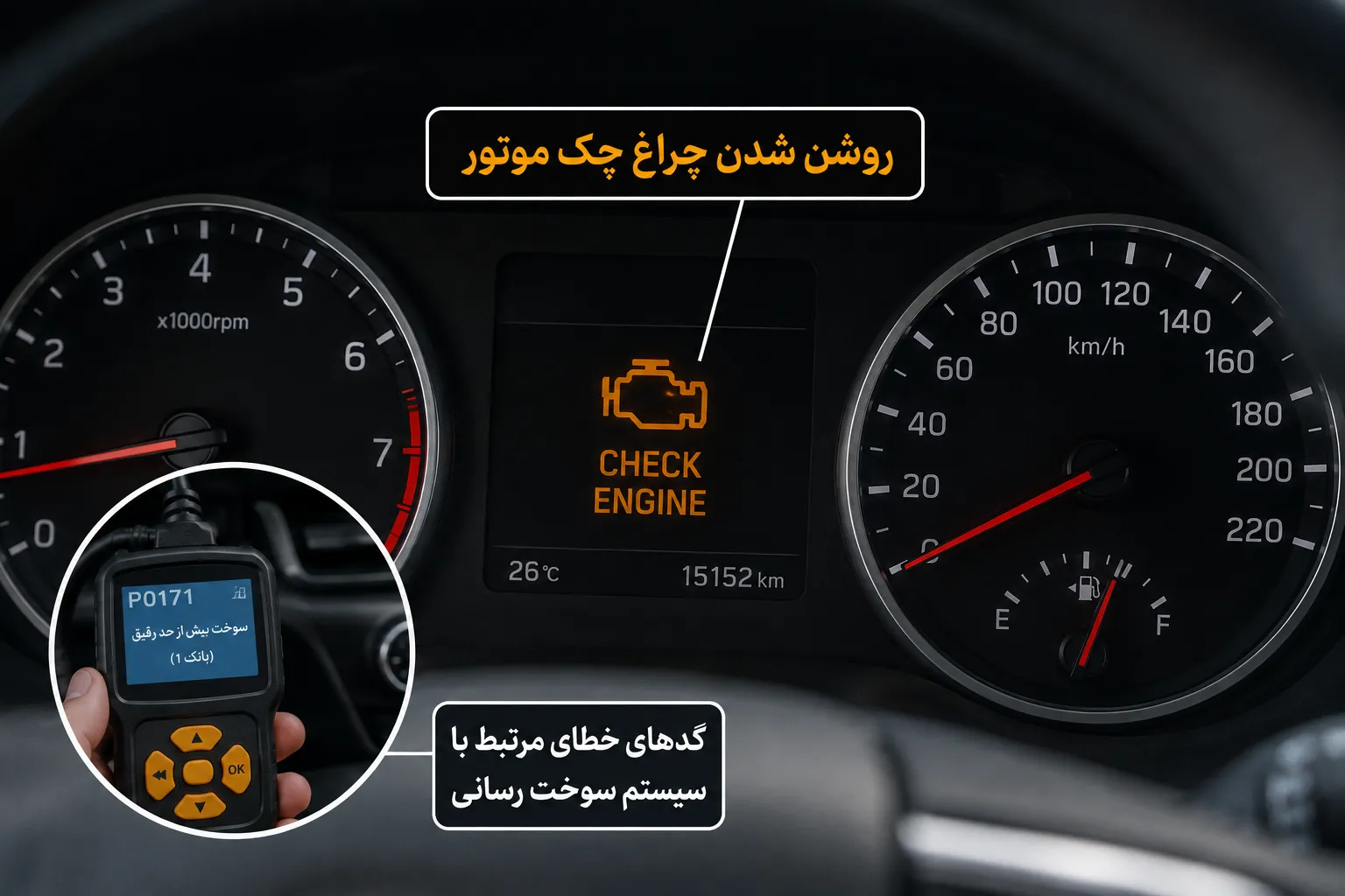 بررسی چراغ چک روشن موتور